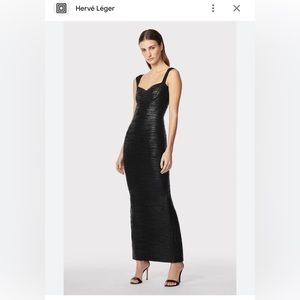 Herve Leger Sweetheart, banded foil gown- black - size M